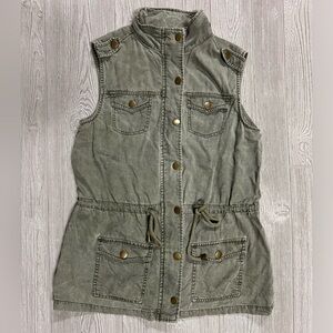 Altar'd State 100% Tencel Utility Vest Medium Olive Green Military Cargo Vest